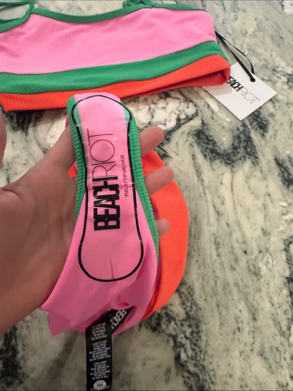 Beach Riot Pink, Green & Red Colorblock Girls' Bikini Set